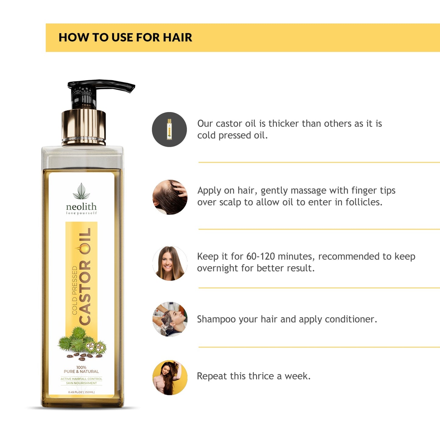 Neolith 100% Organic, Virgin Grade Pure Cold Pressed Castor Oil / Erand Tail (250 ml) Hexan free- For Hair care, Skin care, Eyelashes, Eyebrows, Beard oil, Massage oil, Lash Growth oil, Brow Treatment NeolithBeauty Uk