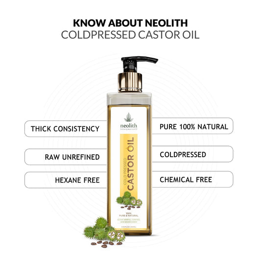 Neolith 100% Organic, Virgin Grade Pure Cold Pressed Castor Oil / Erand Tail (250 ml) Hexan free- For Hair care, Skin care, Eyelashes, Eyebrows, Beard oil, Massage oil, Lash Growth oil, Brow Treatment NeolithBeauty Uk